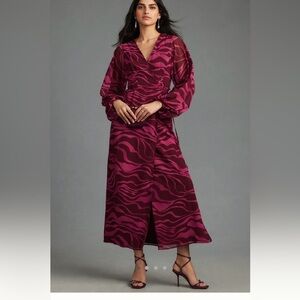 NWT Hutch Wade V-Neck Wrap Maxi Dress small women’s Anthropologie wine red